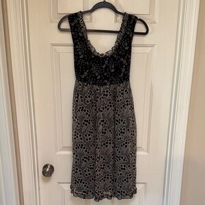 Anthropologie Black and Gray Silk Babydoll Dress